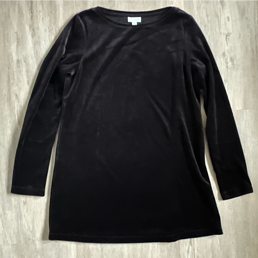 Pure Jill Black Velour Long Sleeve Tunic ShiftSwing Dress S Tall Prima Cotton